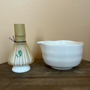 Matching Ceramic Jade Leaf Matcha Set Brush Holder and Bowl